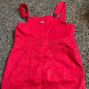 dickies bright red jean overall dress.